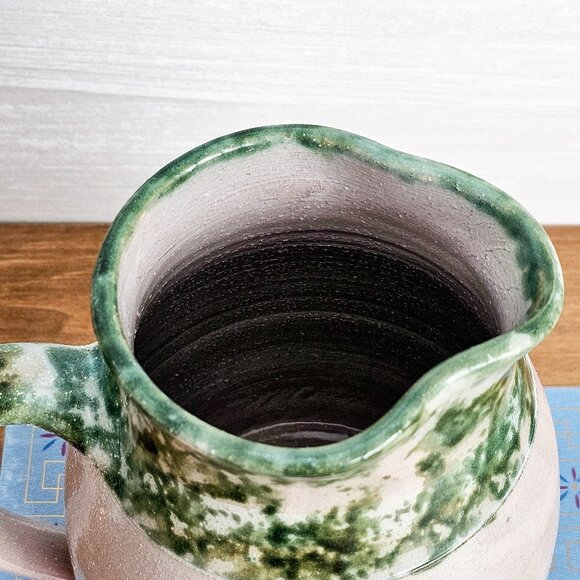 Studio Art Pottery Ceramic Green & Gray Chicken Rooster Jug Pitcher with Handle - Picture 8 of 10